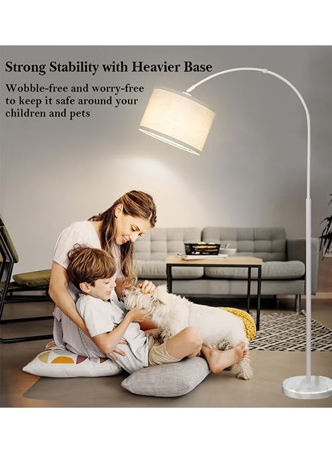 Sharpdo Modern LED Arc Floor Lamp with Remote Control, 3 Color Temperatures (3000K/4500K/6000K), Adjustable Hanging Drum Shade, Standing Lamp for Living Room & Bedroom - White - Image 4